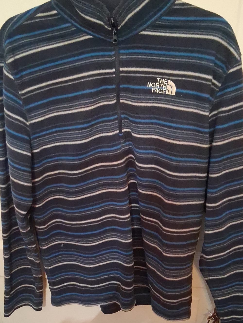 The North Face Navy, Blue & Light Gray Striped Quarter-Zip Pullover